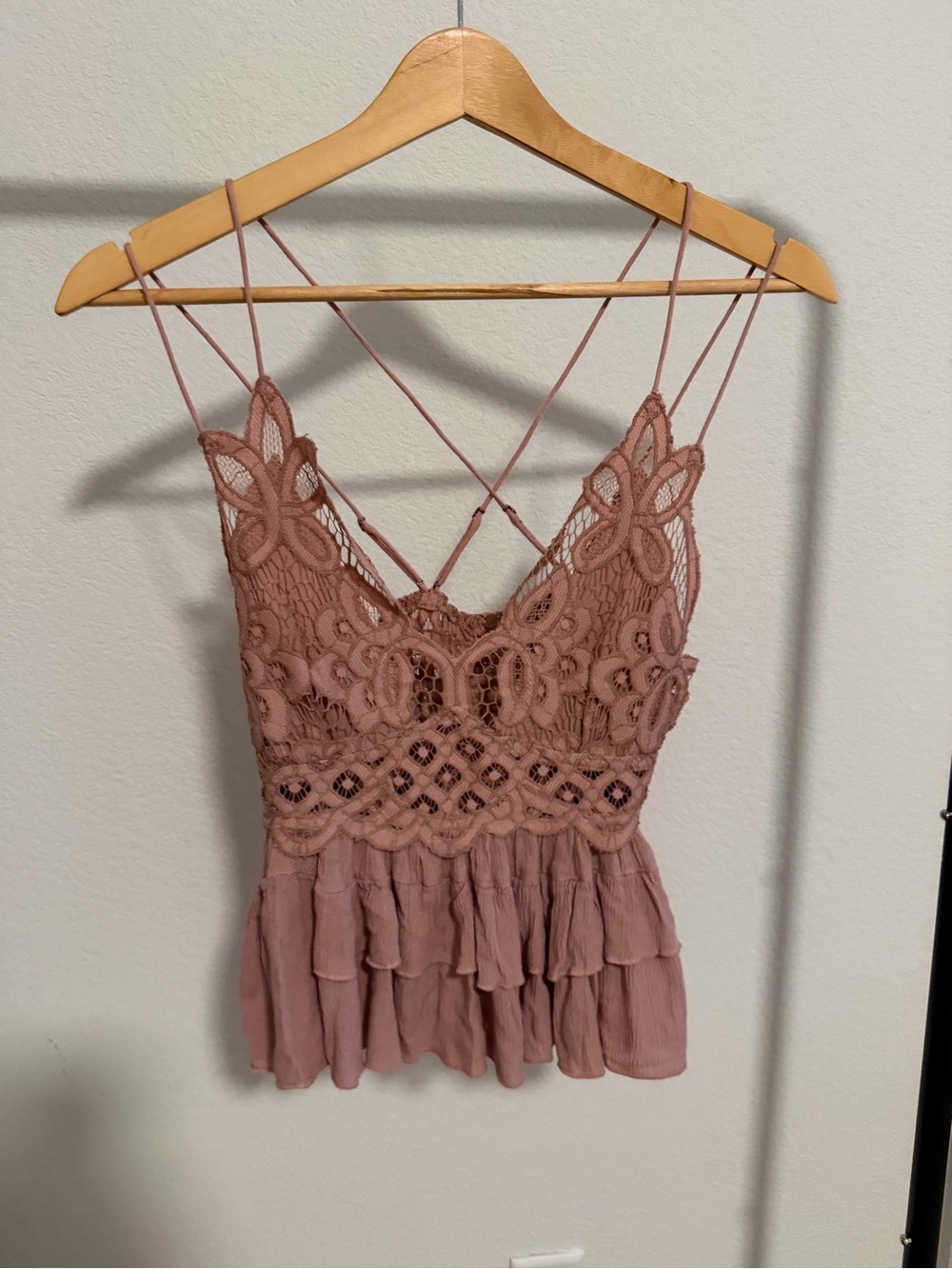 Free People FP One Adella Cami Dusty Rose Lace Ruffle Top Size S